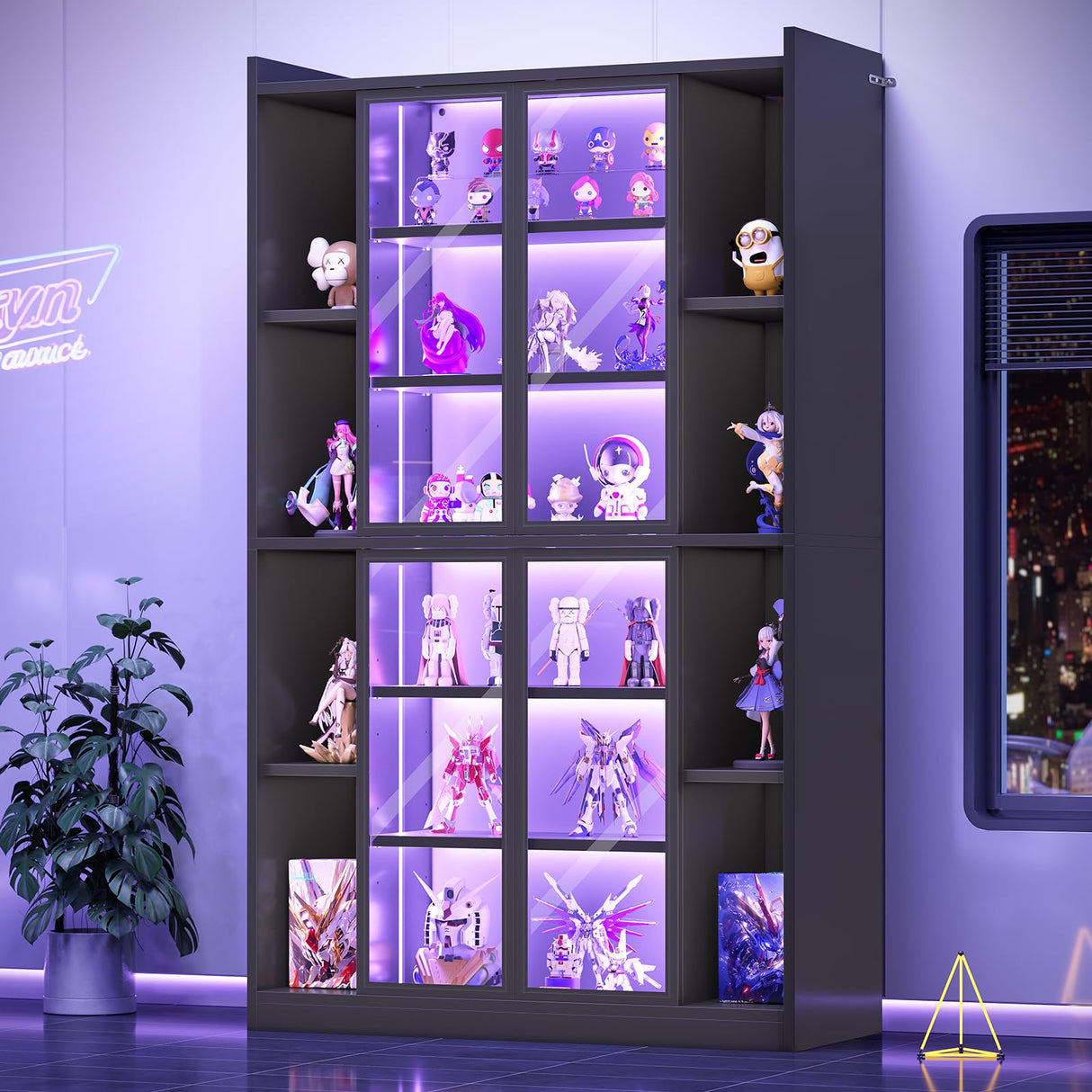 SEDETA 71" Display Cabinet with Acrylic Glass Doors, 6 Tier Display Cases for Collectibles, Curio Cabinet with LED Lights, Tall Bookcase with Adjustable Shelves, Black SEDETA