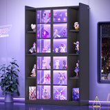 SEDETA 71" Display Cabinet with Acrylic Glass Doors, 6 Tier Display Cases for Collectibles, Curio Cabinet with LED Lights, Tall Bookcase with Adjustable Shelves, Black SEDETA