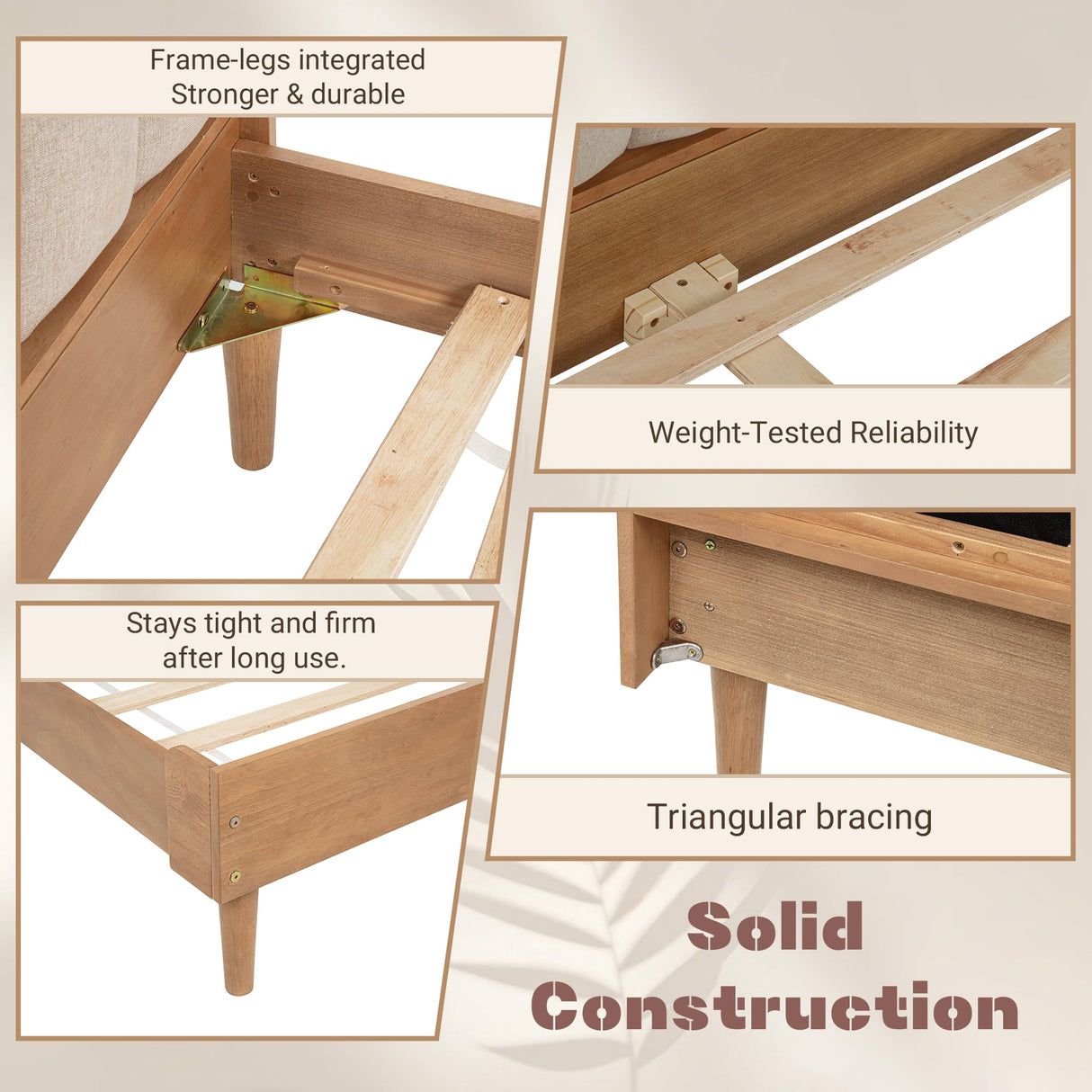 Mirightone Wood King Size Bed Frame,Tall Upholstered Tufted Headboard, Platform Bed King with Solid Rubber Wood Legs, Modern Style - No Box Spring Needed, Walnuts with Beige Mirightone