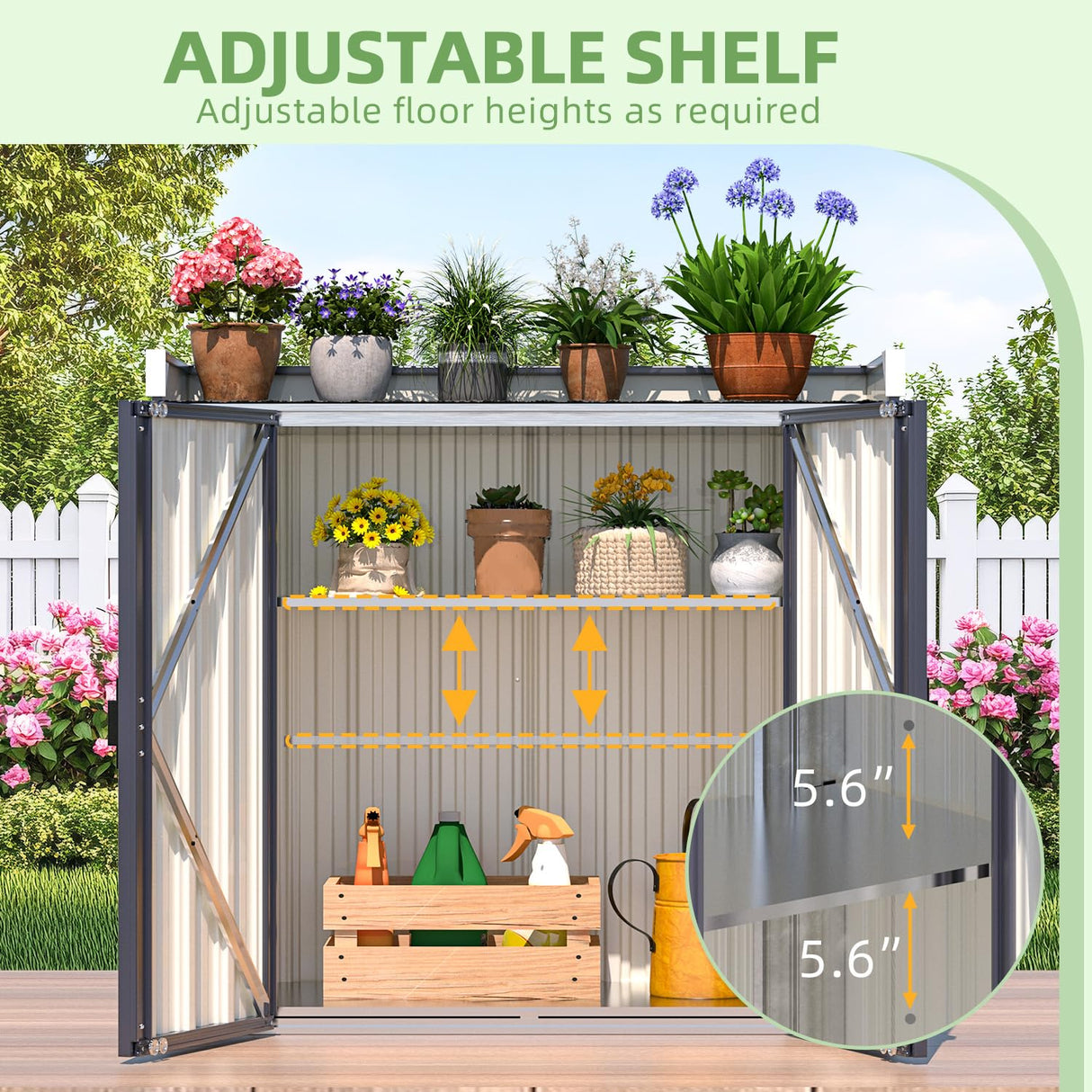 AECOJOY Outdoor Storage Cabinet Waterproof, Outside Metal Sheds & Outdoor Storage Garden Cabinet with Adjustable Shelves for Gardening Tools and Plants, Grey AECOJOY