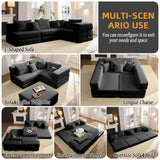 Boneless Sectional Couches for Living Room Furniture, 6-in-1 Convertible Oversized Sofa Bed, L Shaped Cloud Sectional Couch, Corduroy Upholstered Deep Seat Sofa, No Assembly (Black) SCZMWJ