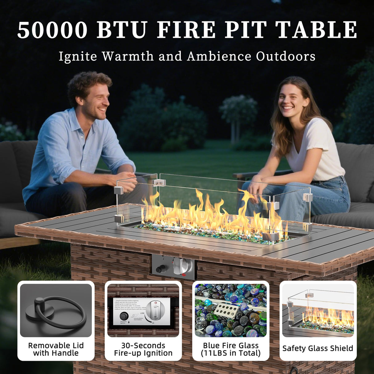 UDPATIO Patio Furniture Set with Fire Pit Table, Rocking Swivel Chairs, 5 Pieces Outdoor Furniture Sets, All-Weather Wicker Outdoor Sectional Sofa with Waterproof Cover, 4'' Thickened Cushion, Grey UDPATIO