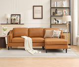 94'' Modern Genuine Leather Upholstered L-Shaped Sofa with Double Layer Curved Armrests and Chaise Lounge for Living Room (Tan, Right-Hand Facing) Familymill