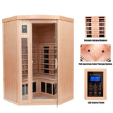 KUNSANA Ceramic Infrared Sauna 2 Person Far Infrared Sauna Low EMF Indoor Saunas for Home Hemlock Wooden Sauna Room with Bluetooth Speakers, LED Reading Lamps, Chromotherapy Lights KUNSANA