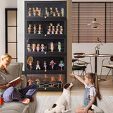 HAOWANJP Curio Display Cabinet 5-Tier Storage Shelves with Acrylic Door, Collectibles Toy Organizers Rack & Display Shelf, Kids Bookshelf and Bookcase for Playroom, Bedroom (Black-1) HAOWANJP