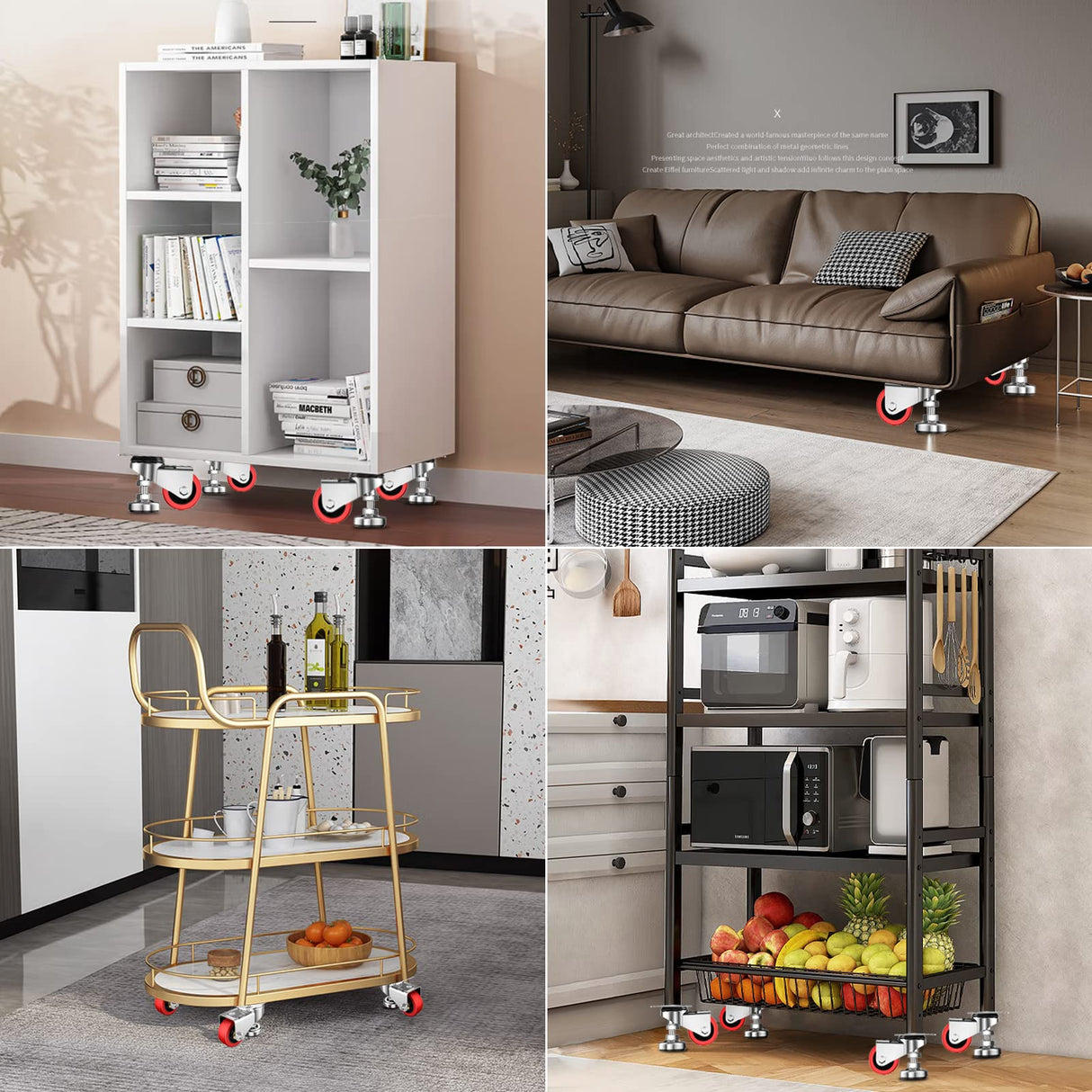 Homhoo 2" Leveling Plate Caster Wheels with Adjustable Anti-Vibration Leveling Foot Pad Heavy Duty Swivel casters for Workbench, Machine Equipment, Furniture Red Set of 4 Total Capacity 1100 Lbs Homhoo