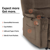 MCombo Large Power Recliner Chair with Heat and Vibration, USB Ports, Cup Holders, Electric Reclining for Living Room PR670 (Dark Brown Large 25.5" Seat Width) MCombo