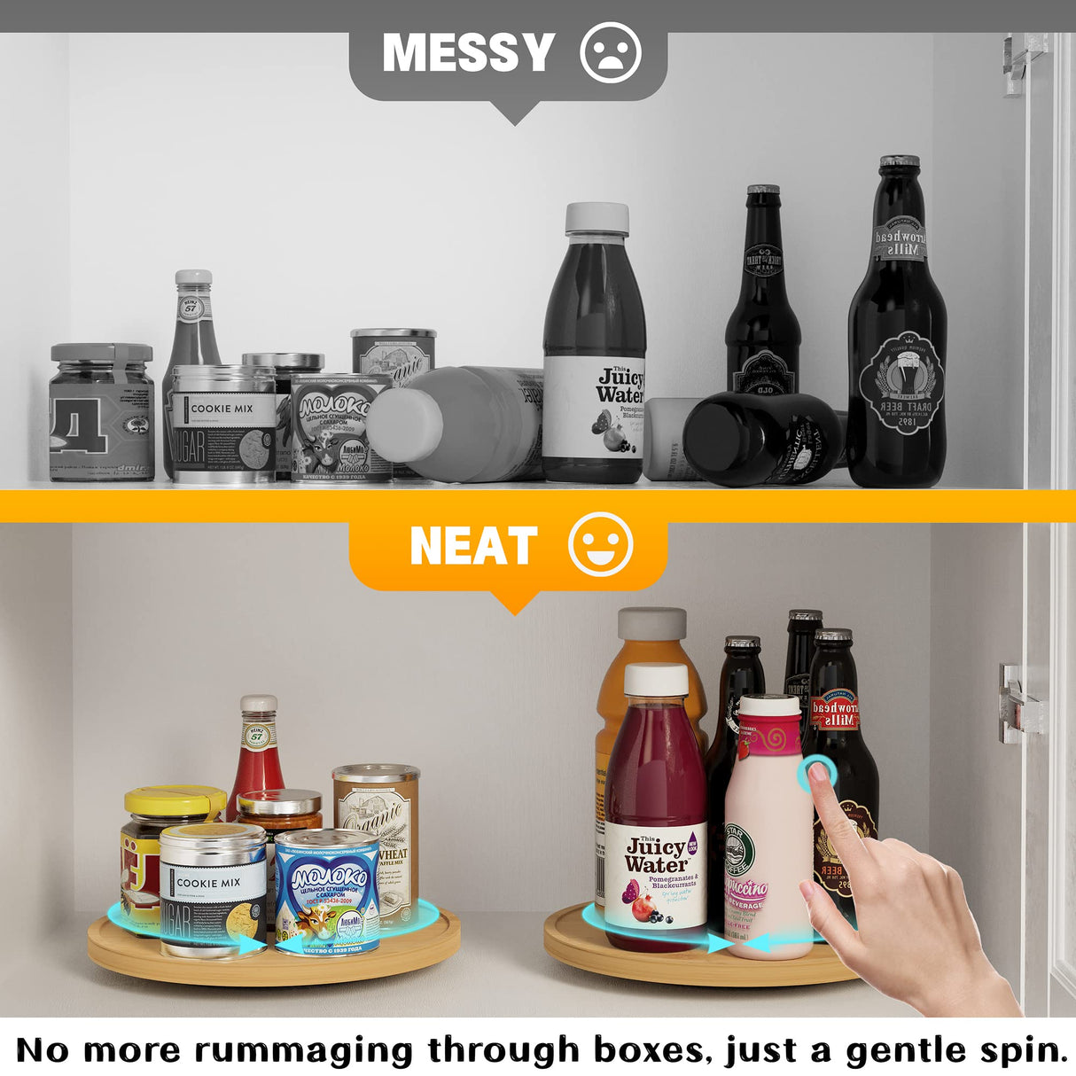 Lazy Susan Organizer Homerays 9 Inch Non-Skid Bamboo Lazy Susan for Kitchen Rotating Spice Rack for Kitchen Cabinet, Wood Turntable for Kitchen Countertop Organizer Homerays