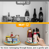 Lazy Susan Organizer Homerays 9 Inch Non-Skid Bamboo Lazy Susan for Kitchen Rotating Spice Rack for Kitchen Cabinet, Wood Turntable for Kitchen Countertop Organizer Homerays