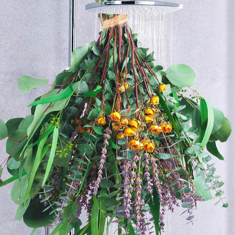 123 Pcs Mixed Real Dried Eucalyptus Stems - Lavender & Rose Flowers Bundles for Shower, Natural Preserved Eucalyptus Leaves Greenery Hanging Shower, Plant Fragrance, Wedding Decor beerfingo