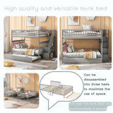 Full Over Full Bunk Beds with Trundle and Stairs Stairway Bunk Bed Frame with Storage Shelves for Kids Teens Adult, Detachable Wood Full Bunk Bed for Boys Girls Adults, Gray Bellemave