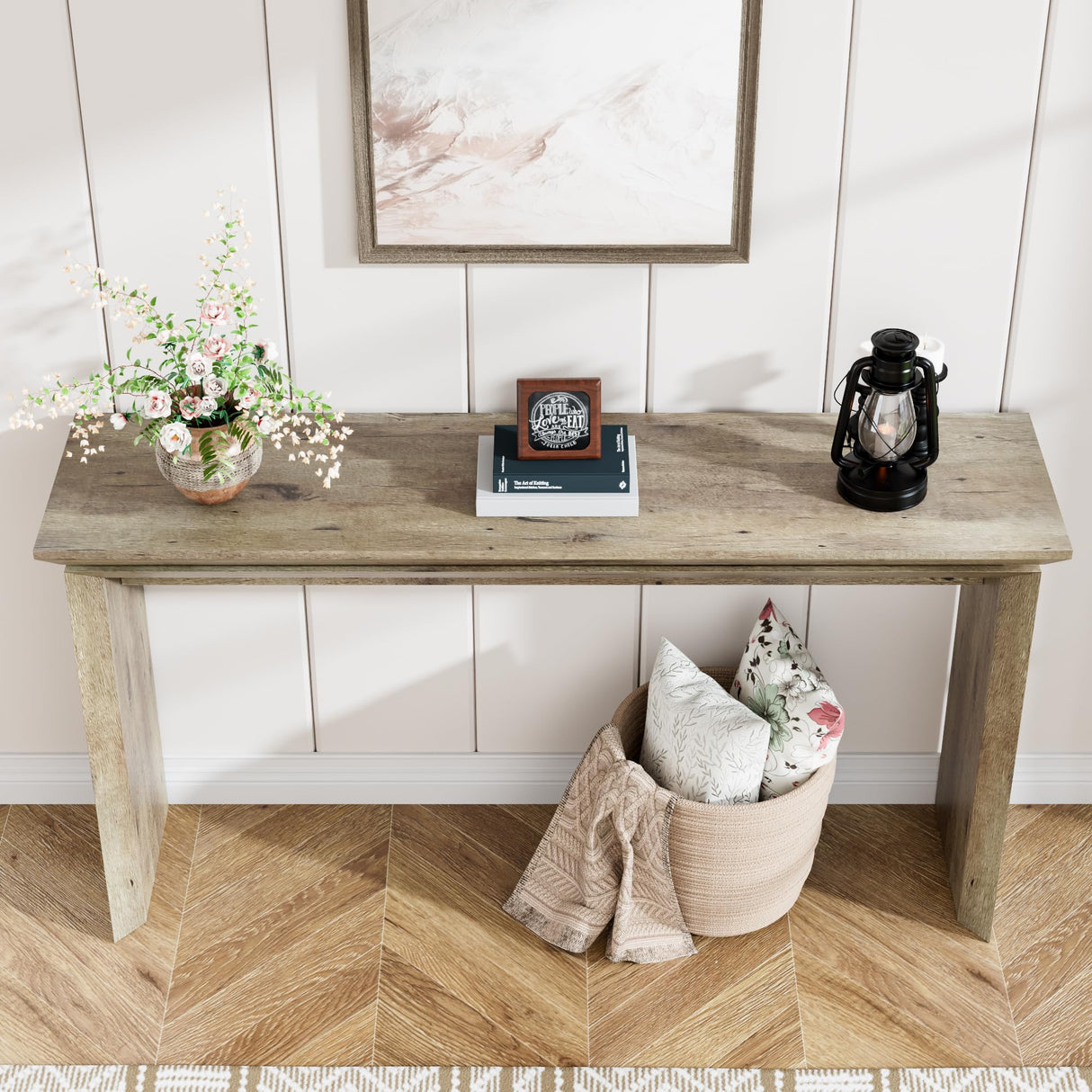 IQCNGVX Long Console Table 58 Inch, Farmhouse Hallway Entryway Table, Narrow Wood Sofa Table Behind Couch, Entrance Entry Way Furniture for Living Room, Foyer, Large, Easy Assembly IQCNGVX