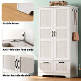 ANCTOR Armoire Wardrobe Closet, 71" H Wooden Clothing Storage Cabinet with 2 Doors and 2 Drawers, Bedroom Freestanding Wardrobe Combination with Hanging Rod and Adjustable Shelves, White ANCTOR