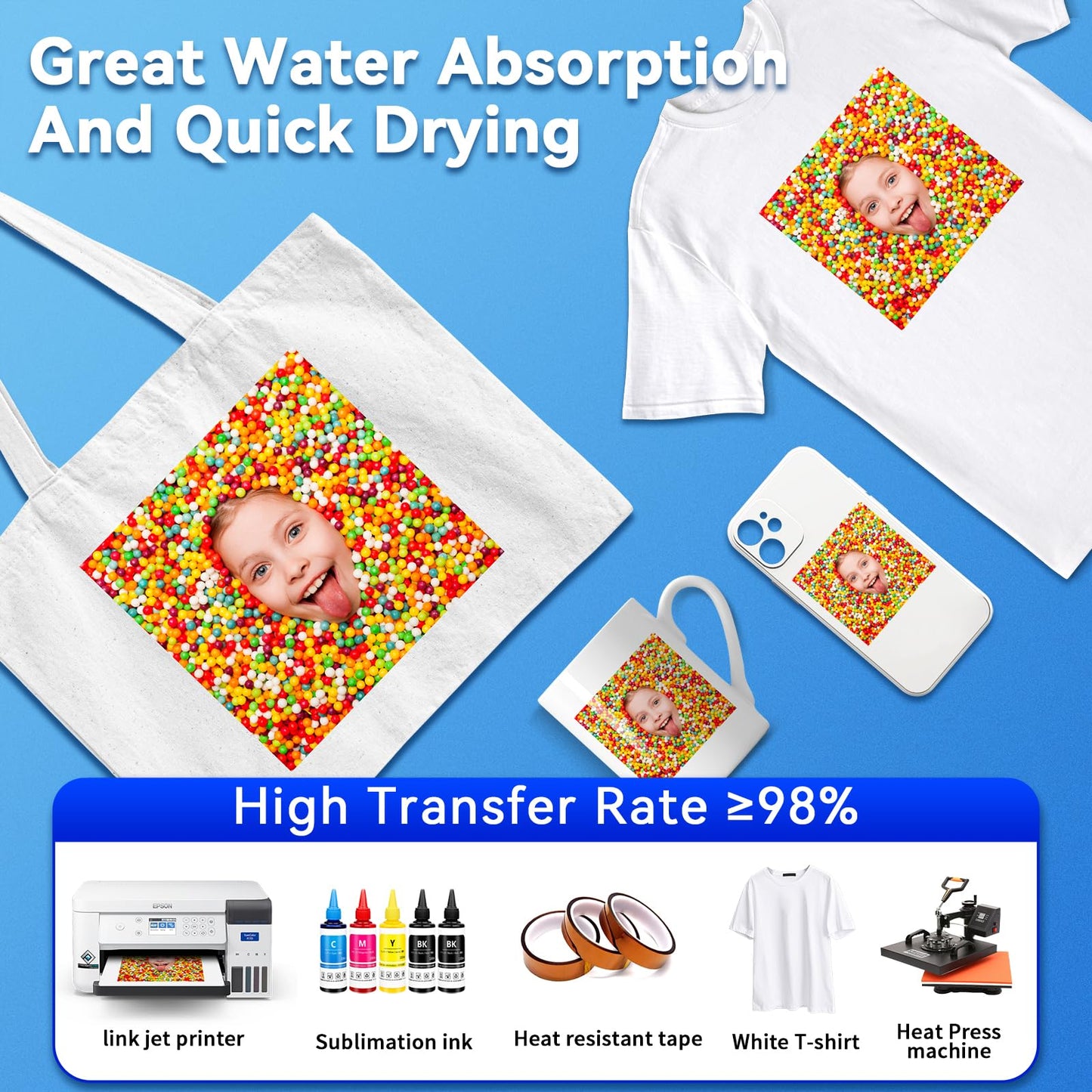 Sublimation Paper 8.5 x 11 inches - 125 Sheets 105gsm Compatible with Any Inkjet Printer For DIY Unique Holiday Birthdays Gifts