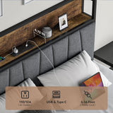 CIKUNASI Heavy Duty Full Size Bed Frame with Headboard, Storage Drawers, and LED Charging Station CIKUNASI