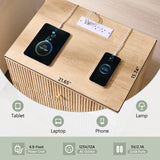 wow97e Fluted Night Stand with Charging Station, 21.65" Nightstand with Drawer, 3 Drawer Dresser for Bedroom, Morden End Table Bedside Table Chests of Drawers for Bedroom, Living Room, Natural wow97e