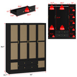 Hitow Rattan Large Wardrobe Closet with 2 Drawers and Doors, Hobo Wooden Cabinets for Clothes with 8 Shelves and 2 Hanging Rods, Wooden Wardrobe Closet for Bedroom, Black, 19.6" D x 63" W x 78.7" H Hitow