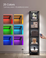 VASAGLE 6-Tier LED Bookshelf, Display Shelf with Dimmable Lights, LED Bookcase with Steel Frame, 11.9 x 15.7 x 70.3 Inches, for Living Room, Bedroom, Office, Black with Wood Grain ULLS121B56 VASAGLE