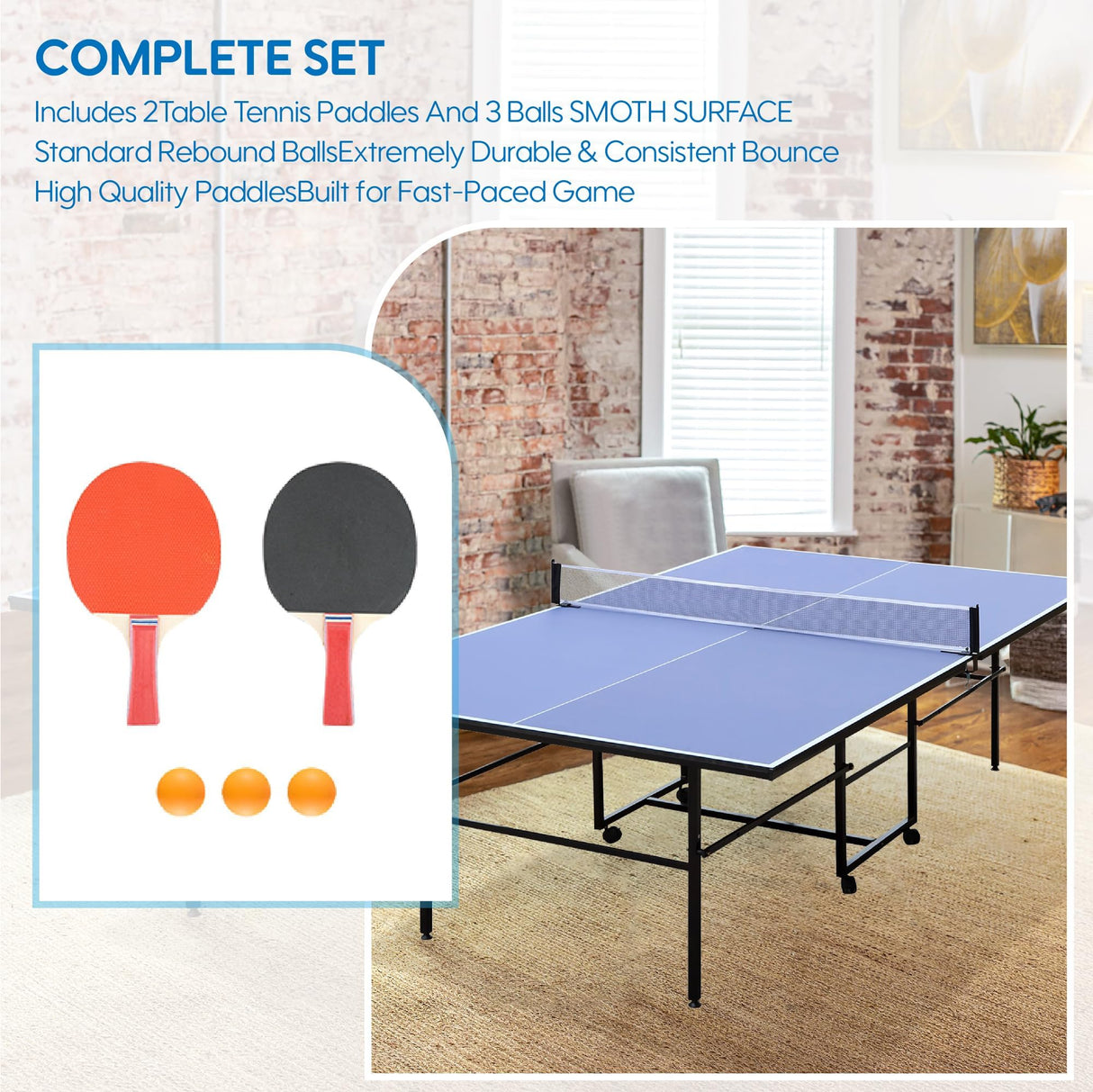9X5FT Foldable Ping Pong Table,Professional Table Tennis Table for Indoor/Outdoor with Net, 2 Table Tennis Paddles and 3 Balls Easy Assembly - Tournament Quality - Recreational to Tournament Level DUDUSHIMAN