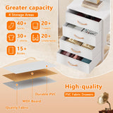 Furnulem White Tall Nightstand, LED Night Stand with Charger Station and Storage Shelves, 4 PU Finish Fabric Storage Drawers, Bedside Table, Bed Side Table for Bedroom,Dorm,Office Furnulem