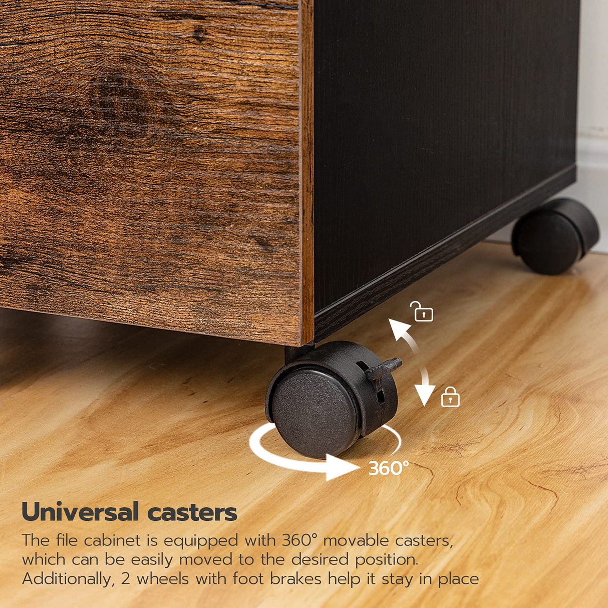 HOOBRO 3-Drawer File Cabinet, Wooden Under Desk Filing Cabinet, fits A4/Letter Size for Home Office, Small Rolling File Cabinet, Printer Stand, Hanging File Folders, Rustic Brown and Black BF02WJ01G1 HOOBRO