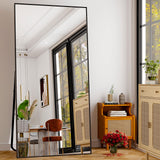 GLSLAND 76"x34" Full Length Mirror Extra Large Hanging or Leaning Rectangle Mirror Aluminum Alloy Thin Frame Bedroom Floor Dressing,Black GLSLAND
