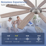 MADSHNE 72 Inch Large Ceiling Fans with Lights and Remote, Outdoor Ceiling Fan with Lights for Patio, Industrial Commercial Ceiling Fan with 6-Speed Reversible DC Motor, 3 CCT,Sand Nickel MADSHNE