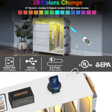 Espelism Dresser for Bedroom with Clothes Rack & Side Pockets White 5 Drawers Dresser with Charging Station & LED Lights Sturdy Steel Frame Wood Top Organizer Unit for Nursery Hallway Closet Espelism