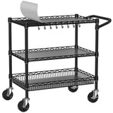Folews Heavy Duty Rolling Cart with Wheels, 3 Tier Commercial Grade Utility Cart Metal Kitchen Storage Trolley Wire Cart Food Storage Cart Service Cart with Handle Bar & Shelf Liner, Black Folews