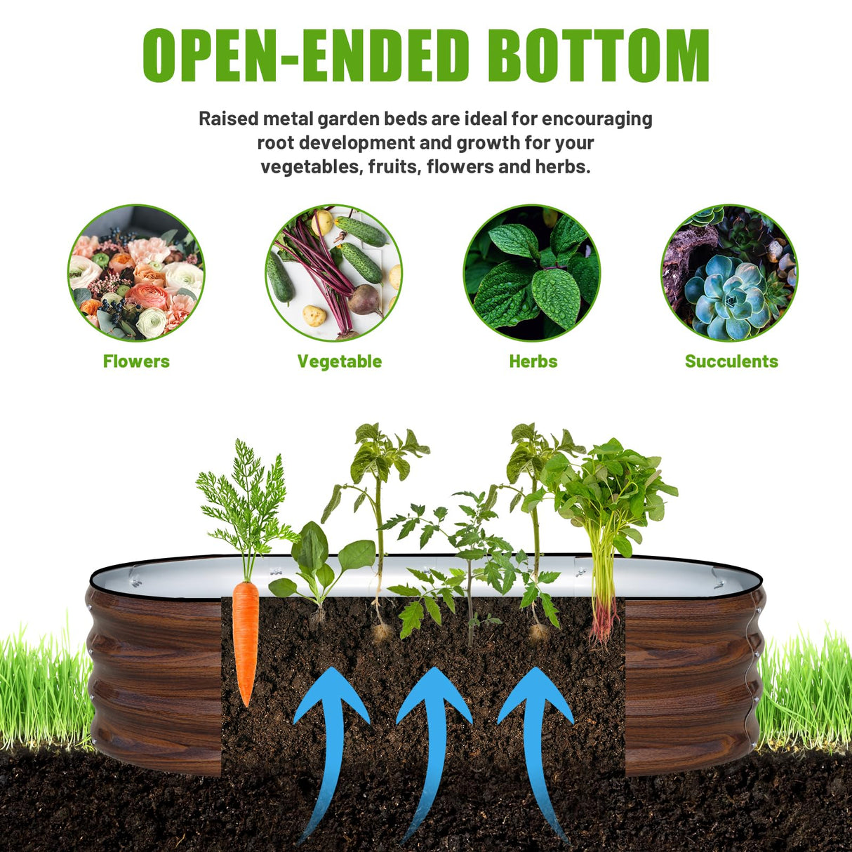 SnugNiture Galvanized Raised Garden Bed Outdoor, 2 Pcs 4x2x1ft Oval Metal Planter Box for Planting Plants Vegetables, Brown SnugNiture