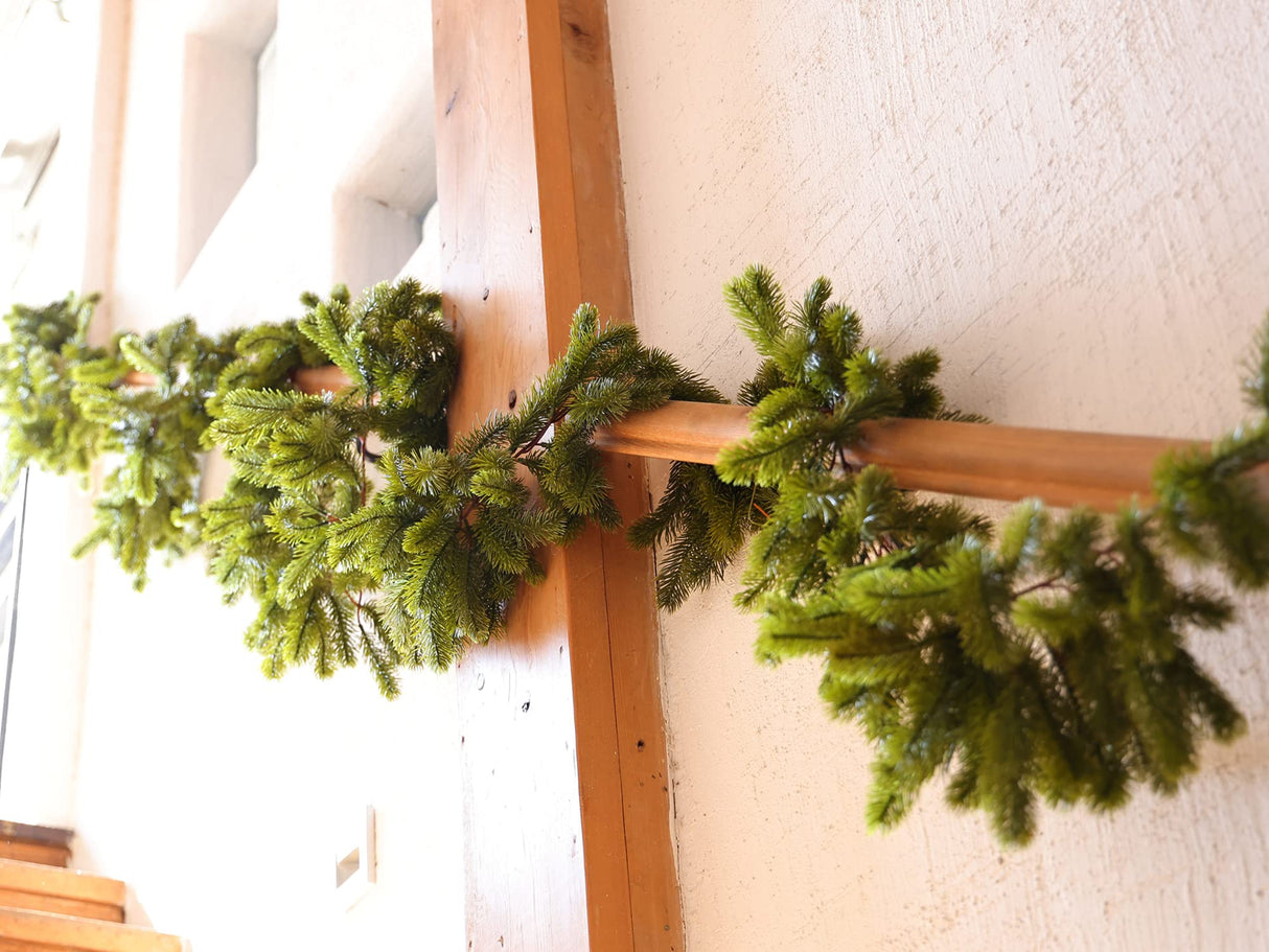 6FT Christmas Garland PARTY JOY Pine Garland with 9.8FT LED Lights String, Greenery Plant for Christmas Decorations Table Mantle Background Wall Room Outdoor Indoor Winter Decoration PARTY JOY