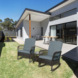 LEVELEVE 3 pcs Rocking Bistro Set Conversation Chairs PE Wicker Outdoor Rocking Chairs (Grey) LEVELEVE