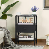 Lerliuo Nightstand with Charging Station and USB Ports, 3-Tier Storage End Table with Drawer Shelf, Night Stand for Small Spaces, Wood Bed Side Table for Living Room, Bedroom - Classic Black Lerliuo