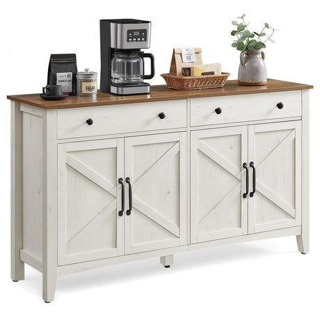 VASAGLE Coffee Bar Cabinet, Kitchen Storage Cabinet with 2 Drawers, Farmhouse Cabinet Sideboard with Adjustable Shelves for Kitchen, Rustic White and Honey Brown UBBK381W01 VASAGLE