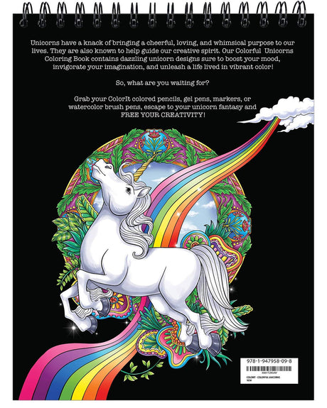 ColorIt Colorful Unicorns Adult Coloring Book - 50 Single-Sided Pages, Thick Smooth Paper, Lay Flat Hardback Covers, Spiral Bound, USA Printed, Hand Drawn Unicorn Coloring Pages ColorIt