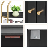 Homhedy Cat Litter Box Enclosure, Litter Box Furniture Hidden with 2-Tier Storage Shelves, Wooden Cat Washroom Furniture with Metal Frame, Cat House, Modern Style, Black and Gold Homhedy