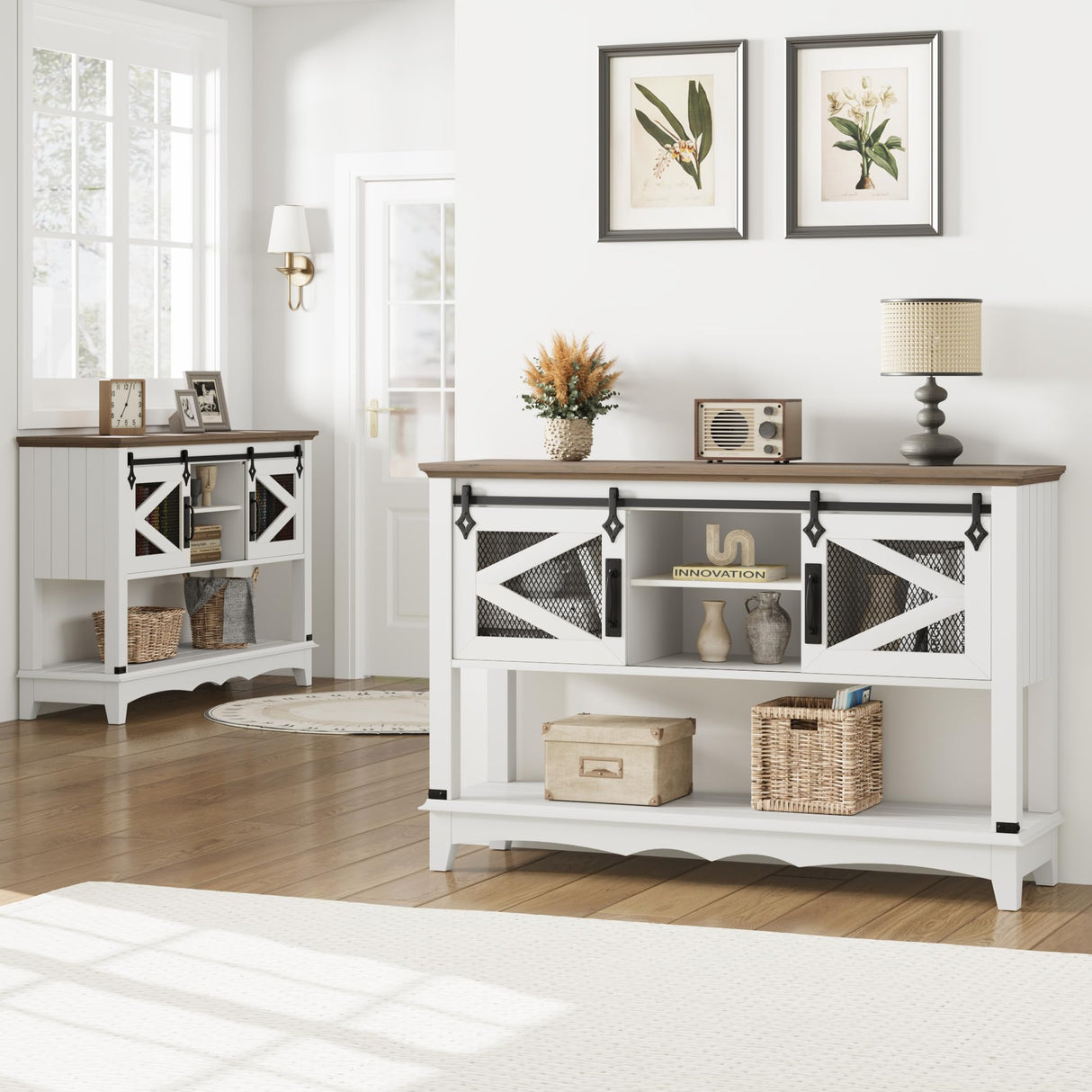 46" Entryway Table with Cabinet, Farmhouse Console Table with Storage, Rustic Sofa Table with Sliding Barn Doors, Console Table for Entryway, Living Room, Hallway GarveeHome