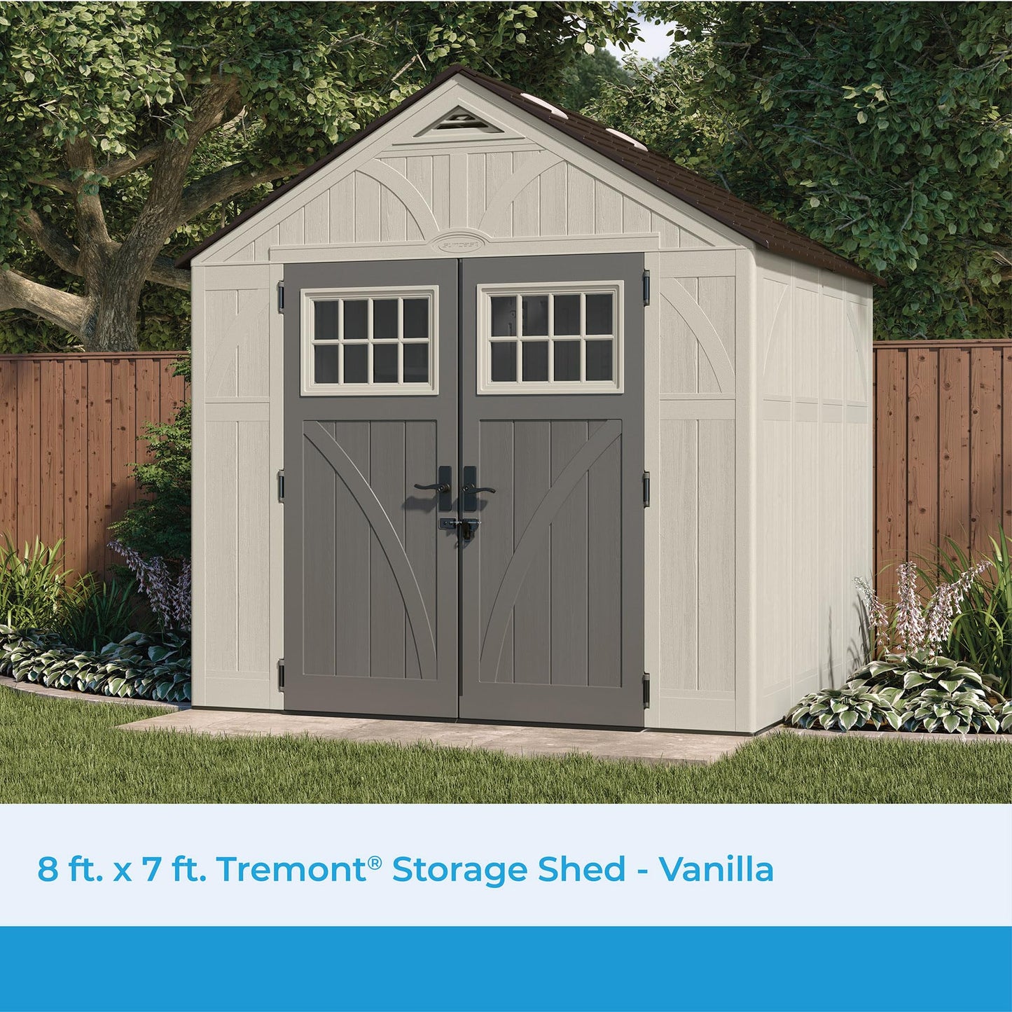 Suncast 8' x 7' Heavy-Duty Resin Tremont Storage Shed, Cream - WoodArtSupply