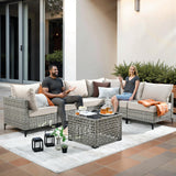 CAODOC Outdoor Sectional Patio Furniture Set,10 Pieces Wicker Conversation Sets L Shaped Couch,Out Door Sofa Outside Furniture with Swivel Chairs,Beige CAODOC