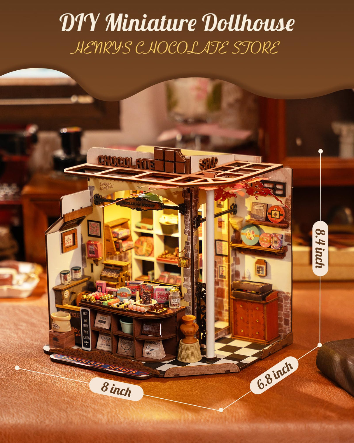 Rolife DIY Miniature House Kit Henry's Chocolate Shop, Tiny House Book Nook for Bookshelf Decor, 3D Puzzles Model Building Kits for Teens, Birthday Gifts/Craft Kits for Girls Boys (Henry's Chocolate) Rolife
