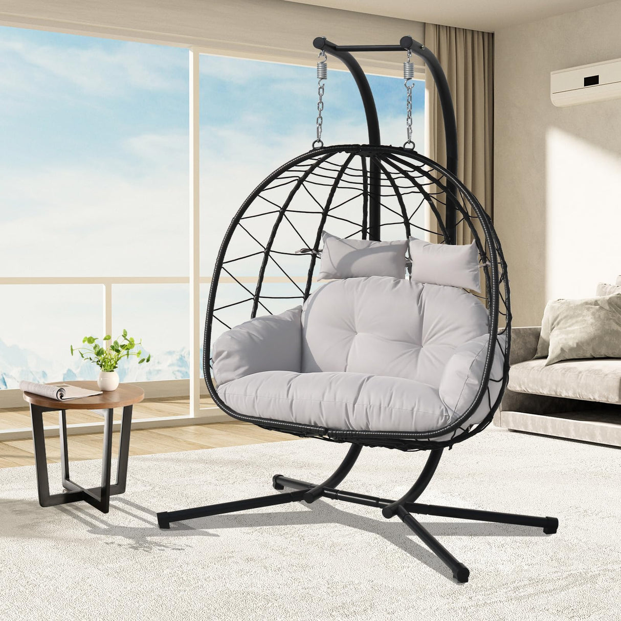 Double Hammock Egg Chair 2 Person Egg Chair Indoor Outdoor Swing with Stand Patio Wicker Hanging Chair Widened and Enlarged for Balcony Bedroom Porch Adults Kids VERASCOT