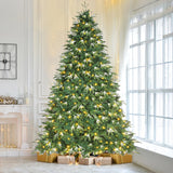 Arlopu 8ft PE&PVC Prelit Christmas Tree, Artificial Spruce Tree with 400 Warm White Lights, 1312 Branch Tips, Ice Crystal, Metal Hinges and Foldable Stand for Home,Party,Store,Holiday, Decor Arlopu