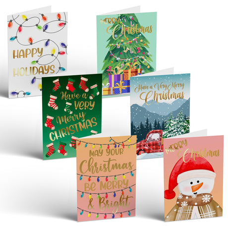 Better Office Products 50 Pack Christmas Cards Set with Gold Foil Accents, 4" x 6", Fun & Festive Designs, Blank Inside, Boxed Set Better Office Products