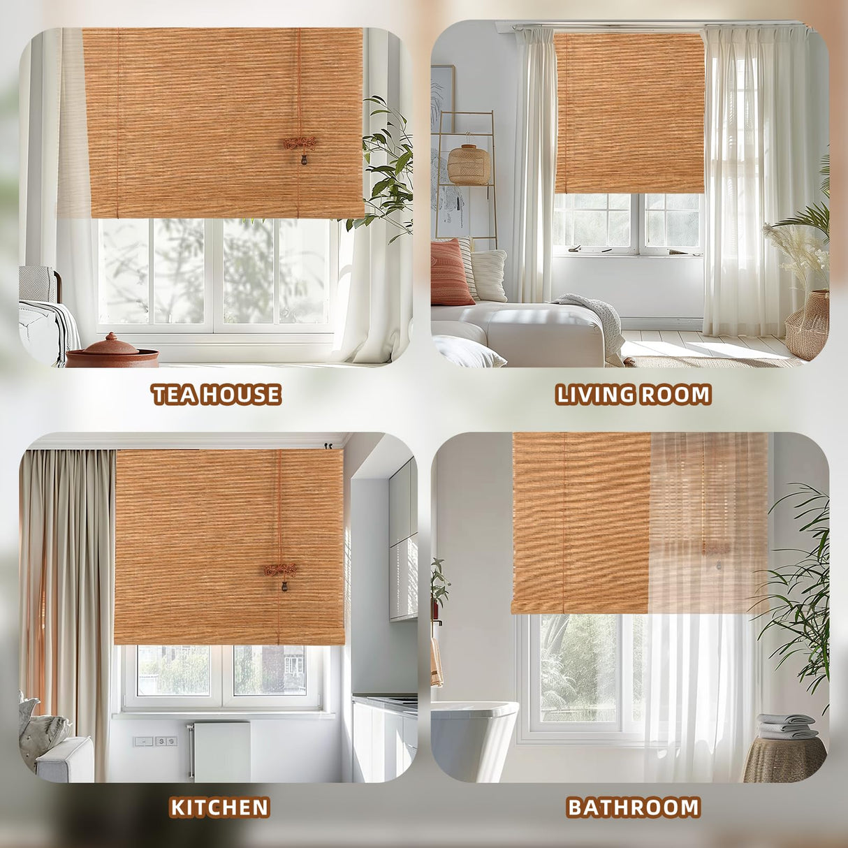 Outdoor Bamboo Roller Blinds Shades, Vertical Lifting and Breathable Waterproof Design, Sun Shade, Blackout and Ventilation, Easy Installation,35" W×72" H CSBWDLT