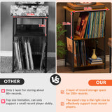 Record Player Stand Up to 200 Albums, Vinyl Storage Table with Extended Wooden Desktop, Record Player Holder for Albums, Vinyl Stand End Table Storage Rack for Bedroom & Living Room Honkazita