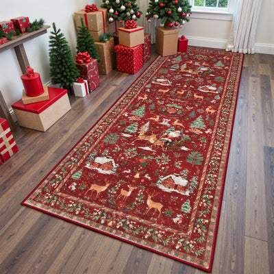 Lahome Christmas Runner Rug 2x6 Red Runners for Hallways,Kitchen Rugs Non Slip Washable Entryway Carpet Runner,Soft Christmas Tree Santa Claus Runners for Bathroom Bedside Holiday Decor(2'x6',Red)