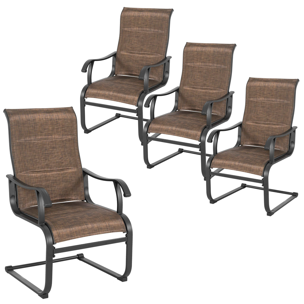 NUU GARDEN Patio Dining Chairs Set of 4, All Weather Outdoor Padded Textilene Patio Chairs, Breathable Spring Motion Textile High Back Outdoor Dining Chairs for Backyard, Lawn, Deck, Brown NUU GARDEN