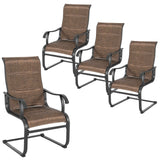NUU GARDEN Patio Dining Chairs Set of 4, All Weather Outdoor Padded Textilene Patio Chairs, Breathable Spring Motion Textile High Back Outdoor Dining Chairs for Backyard, Lawn, Deck, Brown NUU GARDEN