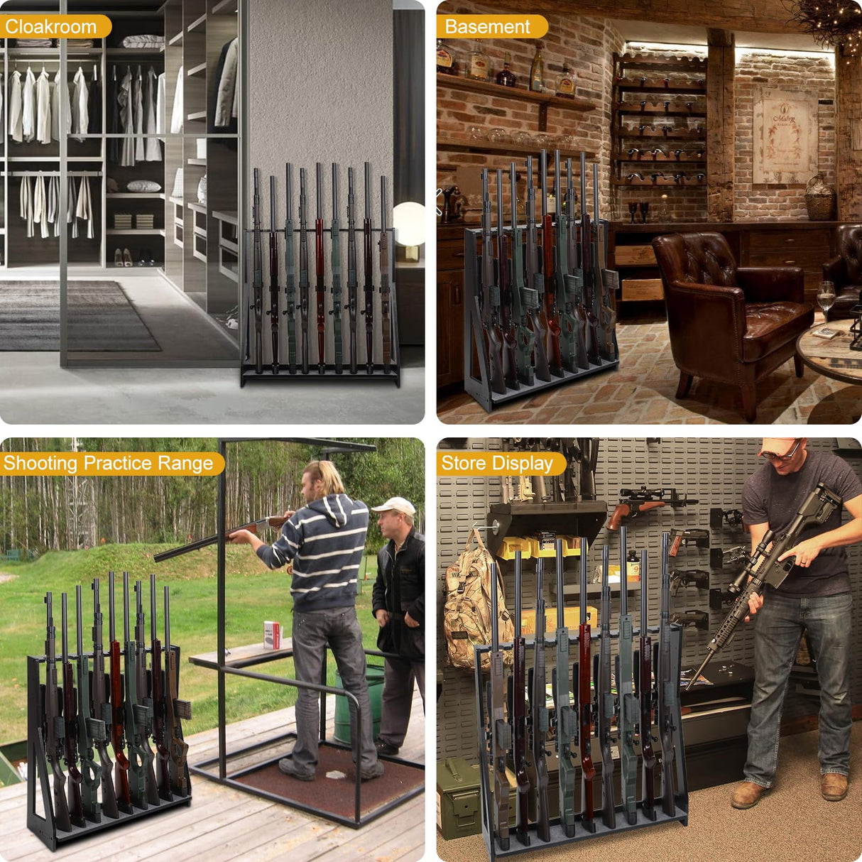 Xnwouco Gun Rack, Freestanding Rifle Gun Rack, Wooden Adjustable Rifle Stand Holds up 9 Long Guns, Gun Display Stand with Anti-scratch Padding, Rifle Storage Holder for Home, Garage, Black Xnwouco