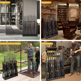 Xnwouco Gun Rack, Freestanding Rifle Gun Rack, Wooden Adjustable Rifle Stand Holds up 9 Long Guns, Gun Display Stand with Anti-scratch Padding, Rifle Storage Holder for Home, Garage, Black Xnwouco
